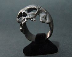 Castiel Noir Mens Skull Ring | Etsy Gothic Engagement Ring, Sterling Silver Skull Rings, Silver Skull Ring, Rings Handmade, Dope Jewelry, Skull Jewelry, A Skull, Design Course, Skull Ring