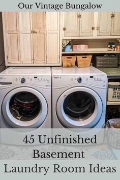 a washer and dryer sitting next to each other in front of a cabinet