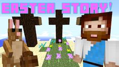 an easter story with two men and a dog in front of the camera, text reads easter story