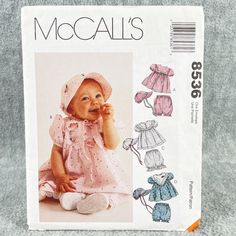 the sewing pattern for this baby's dress and bonnet is very easy to sew