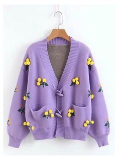 Purple Cardigan, Knitting Women Cardigan, Women Sleeve, Kawaii Clothes, Mode Inspiration, Crochet Sweater, V Neck Sweater, Look Fashion, Cardigans For Women