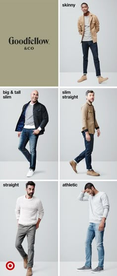 When you want the tried-and-true staples, a pair of jeans is a good place to start. And Goodfellow & Co’s have been redesigned in five different fits (plus big & tall sizes), all starting at $27.99. So you know you’ll look good no matter what. Designed to fit the way you want with quality, wearable fabric, they come in skinny, slim, slim straight, straight or athletic fit. They’re the jeans you’ll want to live in. Clothing Guide, Outfits Hombre, Sneakers Men Fashion, Best Wear, Mens Casual Outfits, Shakira, Athletic Fits, Mens Fashion Casual, Sneakers Fashion