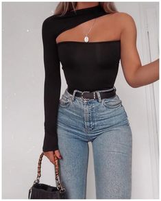 30+ Excellent Outfits Ideas With Black Style » Educabit Black One Shoulder Top, Club Outfits For Women, Outfit Chic, Outfit Jeans, Going Out Outfits, Fashion 2020, Girly Outfits, Ladies Dress Design