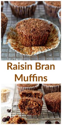 raisin bran muffins cooling on a wire rack