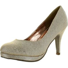 Kiss & Tell Valonia-18 Women's Glitter Round Toe Slip On Stiletto Pumps Size: 5.5 B(M) US.  Color: Beige.  Gender: female.  Age Group: adult. Sparkling Fitted Heels For Holiday, Sparkling Holiday Heels Fitted, Fitted Synthetic Heels For Party Season, Sparkling Holiday Heels, Fitted Heels With Glitter Accents And Pointed Toe, Glitter Heels Fitted For Night Out, Glitter Heels For Night Out, Fitted Glitter Accents Pointed Toe Heels, Fitted Glitter Heels For Night Out