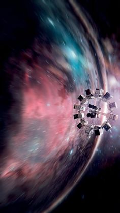 an artist's rendering of a space station in the center of a star field