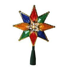 Add a stunning touch of sparkle to your Christmas tree with this star Christmas tree topper. Featuring a beautiful gold border and multi color reflective accents this topper is sure to catch the eye and add a touch of elegance to your holiday decor. The clear lights illuminate the star adding a warm and inviting glow to your tree. This topper is easy to install and will be the perfect finishing touch to your festive holiday display. Product Features: 8-point star. Color: clear bulbs / green wire Star Christmas Tree Topper, Lighted Tree Topper, Star Christmas Tree, Prelit Tree, Tree Star, Christmas Tree Star, Black Christmas Trees, Star Tree Topper, Star Christmas