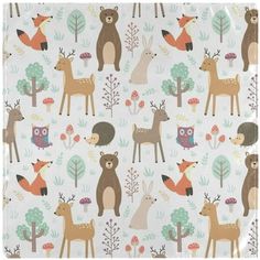 a paper napkin with animals and trees on it