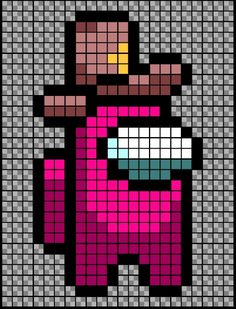 an image of a pixel art style character in pink and grey colors with black background