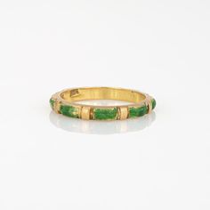 Vintage Tiffany & Co green enamel ring crafted in 18 karat yellow gold (circa 1970s to 1980s).    Green enamelled panels are continuous around the band for a seamless look. The enamel is in fair condition with enamel loss present. The slim 2.5mm wide band (0.09 inches) is great worn alone or stacked with your fine jewellery from any era.  The ring is in fair condition. We have not cleaned it in order to preserve the patina and collector value.   Particulars:  Weight: 2.8 grammes  Stones:  N/A  S Vintage Tiffany, Ring Crafts, Enamel Ring, Tiffany And Co, Modern Branding, Green Enamel, Wide Bands, Engraved Rings, Fine Jewellery