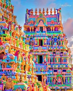 an elaborately decorated building with many colors