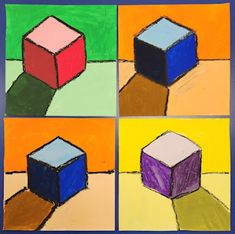 four different colored blocks are shown in this drawing