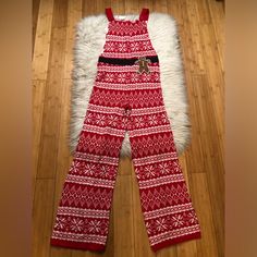 Christmas Nordic Fair Isle Gingerbreadman Red White Sweater Overalls Jumpsuit S New With Tag Nwt Buttoned Straps Wide Leg Jumpsuit Stretchy See Pictures For Measurements For A Perfect Fit Tags: Santa, Elves, Fun, Quirky, Nordic, Fair Isle, Holidays, Festive, Dress, Festive, Knit, Winter, Parties, Ugly Sweaters, Cozy, Cold Weather, Pants, Bottom Cold Weather Pants, Christmas Nordic, Gingerbread Design, Overalls Jumpsuit, Santa Elves, Festive Dress, Winter Parties, White Sweater, Wide Leg Jumpsuit