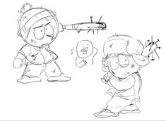 two cartoon characters one with a baseball bat and the other with an eyeball on his head