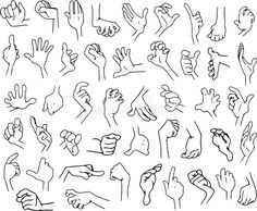 hand gestures drawn in black and white on a white background with clippings to the left