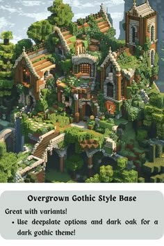 an image of a castle with trees and bushes on it's roof that says overcrow gothic style base