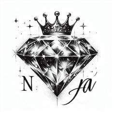 a black and white drawing of a diamond with the letter n in it's center