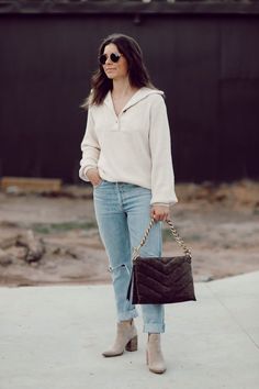 Amazon Sweaters for Fall affordable fashion date night look ankle boots agolde jeans fall bag fall fashion