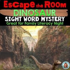 the cover of escape the room dinosaur sight word mystery, great for family library night