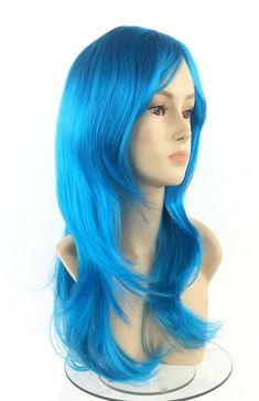 "Welcome to Funtasy Wigs - Premium quality theatrical Halloween costume / cosplay wigs at Discount Prices. Great looking custom cosplay rave anime theatrical costume wig for teens and adults. Production Type: Custom Design/Exclusive Color: Blue Length: 25\" Material: Deluxe Synthetic Wig Fiber - silky soft and tangle free Cap Size: 21.5\" One Size Fits Most Comfort Stretch Cap with Adjustable Sizing Straps Condition: NEW Ready to Wear: Yes, no styling needed, just shake n go etsy Price: $45 with Anime Halloween Costume, Go Usa, Anime Halloween, Quality Wigs, Wig Caps, Costume Wigs, Costume Cosplay, Synthetic Wig, Cosplay Wigs