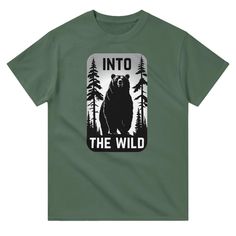 Embrace the spirit of the wilderness with this stunning "Into The Wild" T-shirt. Featuring a proud bear advancing through a dense forest, this design captures the raw beauty of nature and the call of the wild. Perfect for adventurers, nature lovers, or anyone who feels a deep connection with the great outdoors. Made from soft, high-quality fabric, this tee offers comfort and style for any casual occasion. Step into the wild with confidence and wear your love for nature proudly. Seamless double-n Casual Bear Design Short Sleeve T-shirt, Cheap Cotton T-shirt With Bear Print, White Short Sleeve T-shirt With Bear Print, Bear Silhouette, Bear Design Graphic Tee Short Sleeve T-shirt, Affordable Cotton T-shirt With Bear Print, Call Of The Wild, Raw Beauty, Bear Shirt