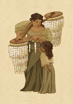 an image of a woman and child with chandelier