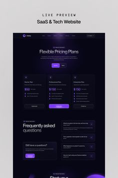 the website design for saas & tech website is shown in purple and black colors