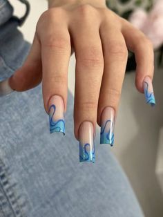 Azul  Collar   Color combinado,Plantas Uñas de Color Embellished Girly Acrylic Nails, July Nails, Girls Nails, Elegant Nails, Nails Summer, Classy Nails, Nails Magazine