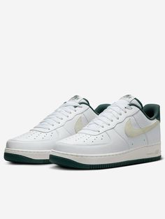 Leather upper  Lace-up closure  Rubber sole   Size & Fit: Fit regular Nike Air Force 1 07, Air Jordan 3, Mens Nike Air, Sneaker Games, Swoosh Logo, Vintage Character, Nike Swoosh, Green Accents, Boot Pumps