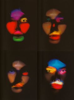 four different colored images of people's faces with their eyes closed and one being half - painted