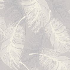 a wallpaper pattern with white feathers on grey and cream background, suitable for use in interior design