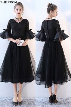 Lace Sleeves V-neck Prom Dress, V-neck Dresses With Lace Sleeves For Prom, Lace Sleeve V-neck Prom Dresses, V-neck Lace Sleeve Prom Dresses, V-neck Prom Dresses With Lace Sleeves, Black Long Sleeve Summer Evening Dress, Black V-neck Dress For Spring Party, Black V-neck Dress For Summer Formal Occasions, Black V-neck Evening Dress For Spring