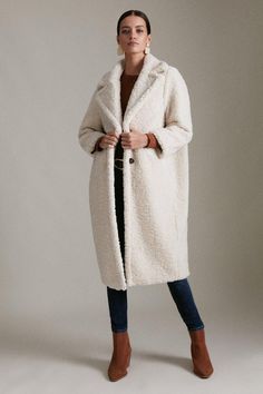 Petite Longline Borg Coat - Cream - Petite Longline Borg Coat Borg Jacket, Crochet Clothing, Women Clothes, Karen Millen, Fashion Face, Long A Line, Crochet Clothes, Click Here, Fur Coat