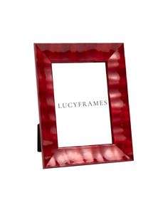 a red frame with the words lucyframes written in silver on it's side