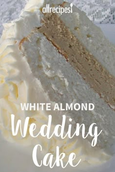 a slice of white almond wedding cake on a plate