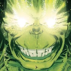 the green lantern is smiling with his eyes wide open and glowing in front of him