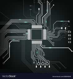 an electronic circuit board with many dots and lines