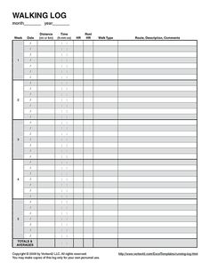 a printable walking log is shown