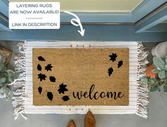 a welcome mat with the words, leaving rugs are now available link in description