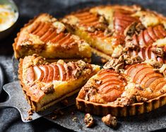 a pie with slices cut out and ready to be eaten