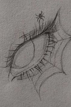 a drawing of an eye with long lashes and spider web on the outside of it