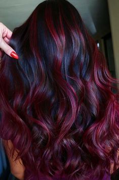 Red Highlights On Black Hair, Black And Burgundy Hair, Burgundy Hair With Highlights, Deep Burgundy Hair, Black Hair With Red Highlights, Dark Burgundy Hair, Burgundy Red Hair, Burgundy Hair Dye