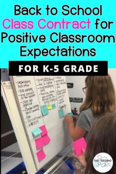 back to school class contact for positive classroom expectations with k - 5 grade text overlay