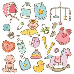 various baby items are arranged in the shape of a circle