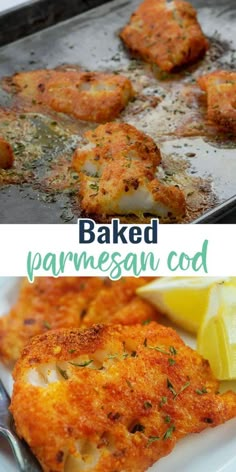 baked parmesan chicken cutlets with lemon wedges