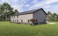 this is an artist's rendering of a barn style home in the country side