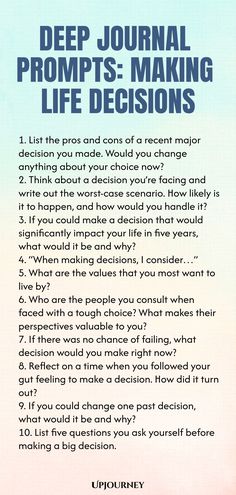 Explore these deep journal prompts to guide you in making life decisions. ⠀ Get ready to delve into introspection and gain clarity on your path forward.⠀ Reflect, ponder, and journal your way to informed choices.⠀ Take control of your future starting today! Memory Journal Prompts, Deep Thinking Journal Prompts, Deep Prompts, Deep Journal Prompts, Guided Journal Prompts, Journal Guide