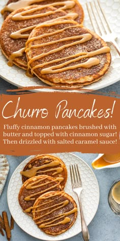 two plates with pancakes covered in cinnamon butter