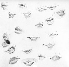 pencil drawings of different mouths and teeth