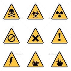 warning signs and symbols on white background